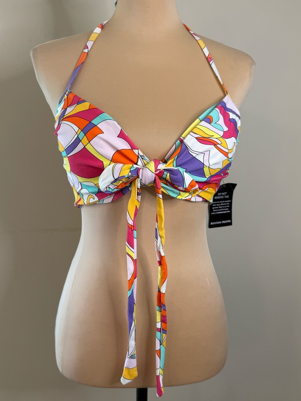 Carmen Marc Valvo bikini top retro 70s boho pattern colorful SZ SM